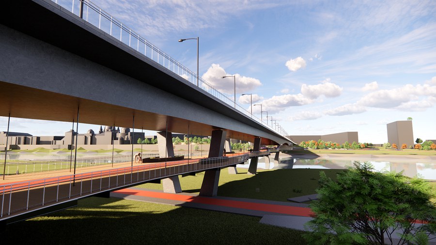 Visualisierung der neuen Carolabrücke aus dem studentischen Wettbewerb