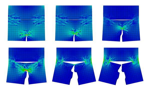 shown is the simulation of multi-scale crack propagation and union