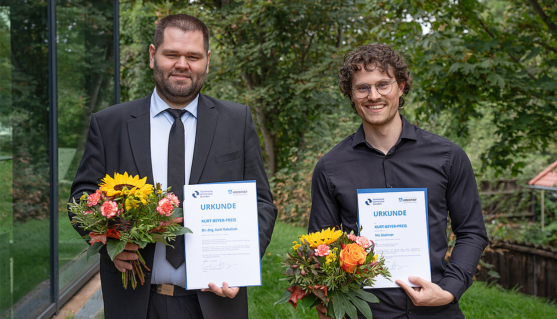 The Kurt Beyer Prize winners: Dr.-Ing. Iurii Vakaliuk and Nic Züchner, M.Sc.